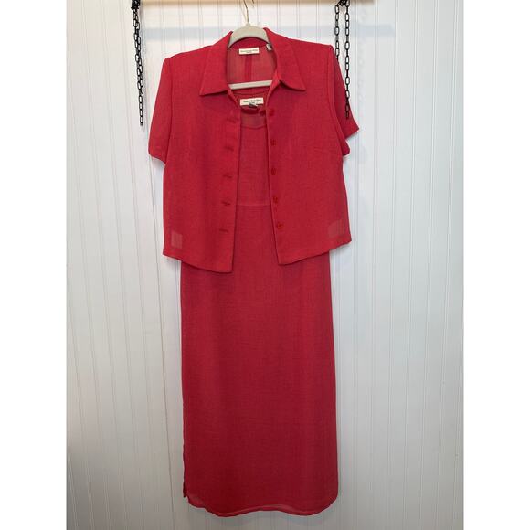 Amanda Smith Petite Red Sleeveless Midi Dress & Short Sleeve Cardigan Set Sze 8 - Picture 1 of 11